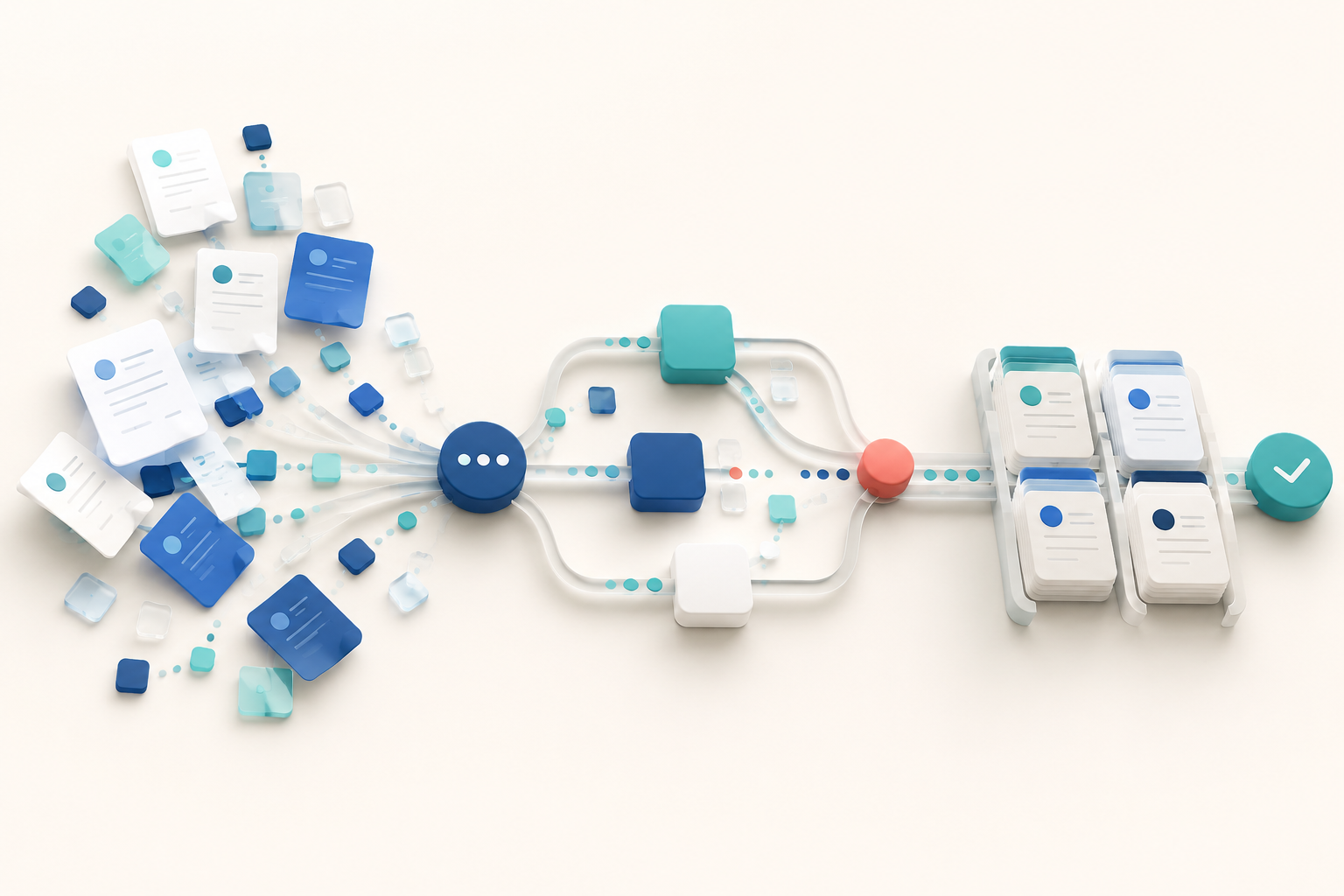 Illustration of healthcare administrative information moving through an automated workflow